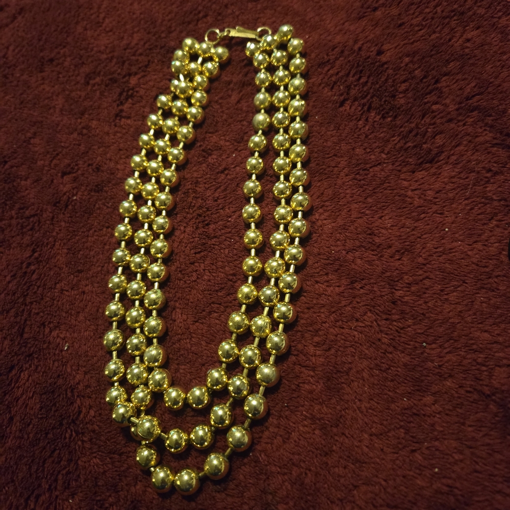 Vintage Marcy Feld 1990 Gold-Tone Three-Strand Beaded Necklace
